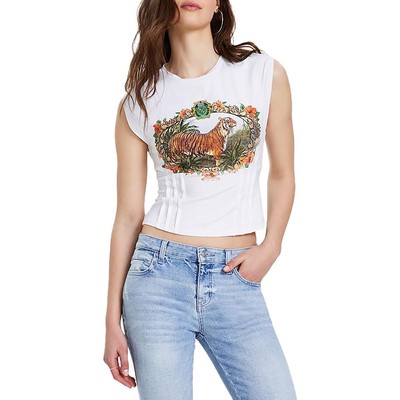 Guess Womens White Cotton Blend Printed Stretch Graphic T-Shirt XS BHFO 6401