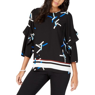 Женская черная туника с воланами на рукавах и принтом Alfani, пуловер, верхняя рубашка S BHFO 2423