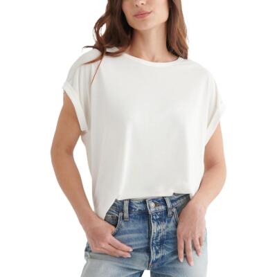 Lucky Brand Womens White Crewneck Cuff Sleeve Tee Pullover Top Shirt L BHFO 4785
