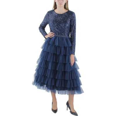 Женское платье для коктейлей и вечеринок Ieena for Mac Duggal с оборками и блестками BHFO 4153