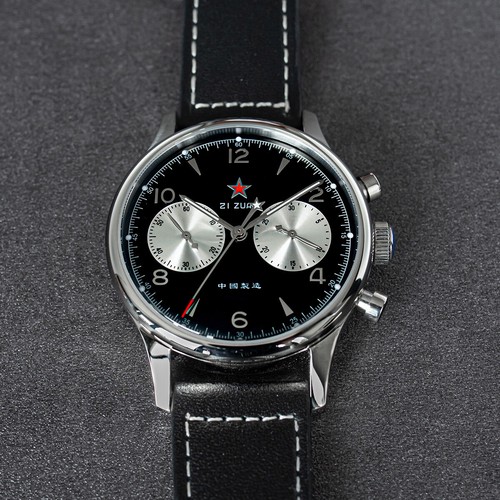 Pre-owned Sugess Army Red Star 1963 Seagull Movement Mechanical Chronograph Sapphire Watch 5 Atm In 40mm Black Dail