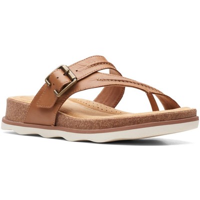 

Женские кожаные удобные сандалии без шнуровки Clarks Brynn Madi на танкетке BHFO 3544, Light tan leather, Brynn Madi