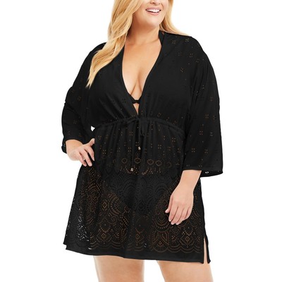 Женская черная туника с глубоким вырезом Dotti для плавания Cover-Up Plus 1X BHFO 7093