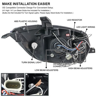 Jet Black Fits 2006-2012 Mitsubishi Eclipse LED Halo Projector Headlights 06-11