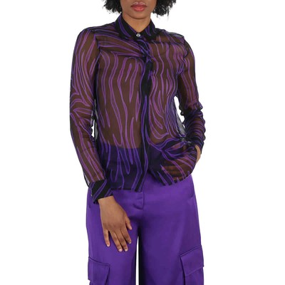 Pre-owned Versace Ladies Allover Long-sleeve Sheer Silk Shirt, Brand Size 40 (us Size 4) In Check Description