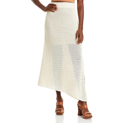 

ALC Женская трикотажная асимметричная юбка с разрезом по подолу и ребристой отделкой BHFO 7793, Цвет слоновой кости