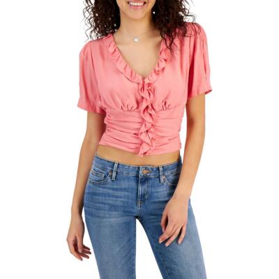

Guess Womens Tiziana Розовая блуза на пуговицах с оборками и укороченным топом  BHFO 2914, Faded rose