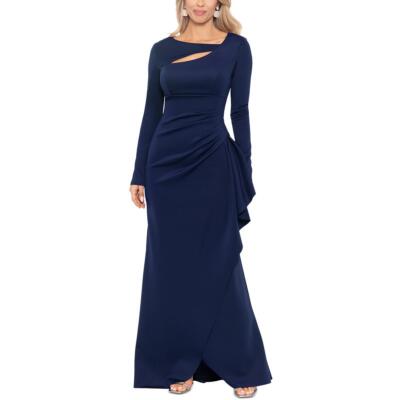 Женское темно-синее длинное вечернее платье с асимметричным вырезом Xscape 14 BHFO 3316
