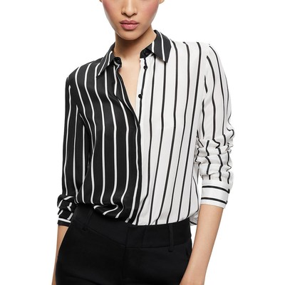 Alice and Olivia Womens B/W Silk Striped Button-Down Top S BHFO 4174