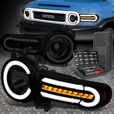 ДЛЯ 07-14 TOYOTA FJ LED DRL ТОНИРОВАННЫЕ/ЯНТАРНЫЕ ПОСЛЕДОВАТЕЛЬНЫЕ ЛАМПЫ ФАР+ НАБОР ИНСТРУМЕНТОВ