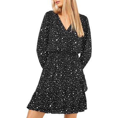 Женское черное мини-платье с коротким рукавом и принтом от Vince Camuto XS BHFO 6971