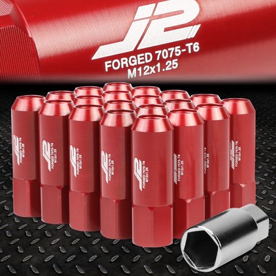 J2 ENGINEERING 7075 АЛЮМИНИЙ M12X1.25, 20ШТ, 60 ММ, ГАЙКА С ОТКРЫТЫМ НАКОНЕЧНИКОМ, С АДАПТЕРОМ, КРАСНЫЙ