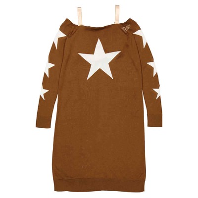 BURBERRY BURBERRY LADIES MAHOGANY STAR MOTIF RECONSTRUCTED WOOL SWEATER DRESS, BRAND SIZE