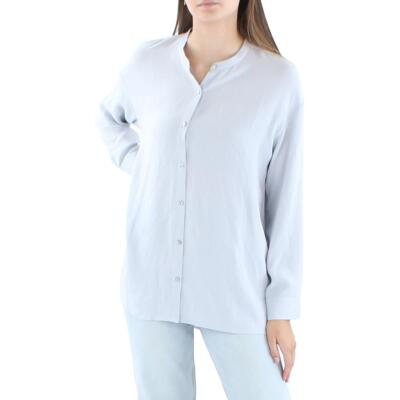 

Женская шелковая рубашка с воротником-стойкой Eileen Fisher, блузка на пуговицах BHFO 8942, India sky