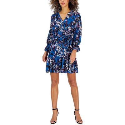 

Женское мини-платье с цветочным принтом и V-образным вырезом Taylor Petites BHFO 5631, Victorian peacock/violet