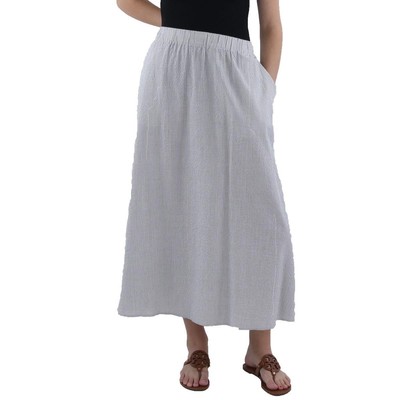 Женская белая хлопковая юбка миди А-силуэта в полоску от Eileen Fisher, M BHFO 9547