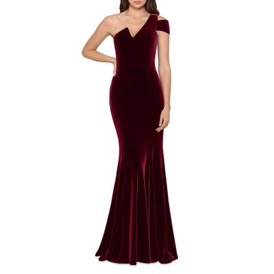 Женское официальное вечернее платье из красного бархата цвета морской волны на одно плечо 14 BHFO 8783