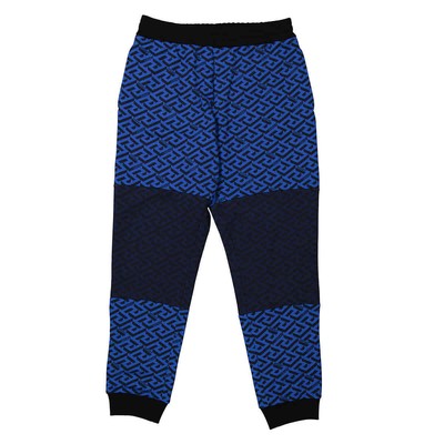 Pre-owned Versace Men's La Greca Logo Print Colour-block Track Pants In Multicolor
