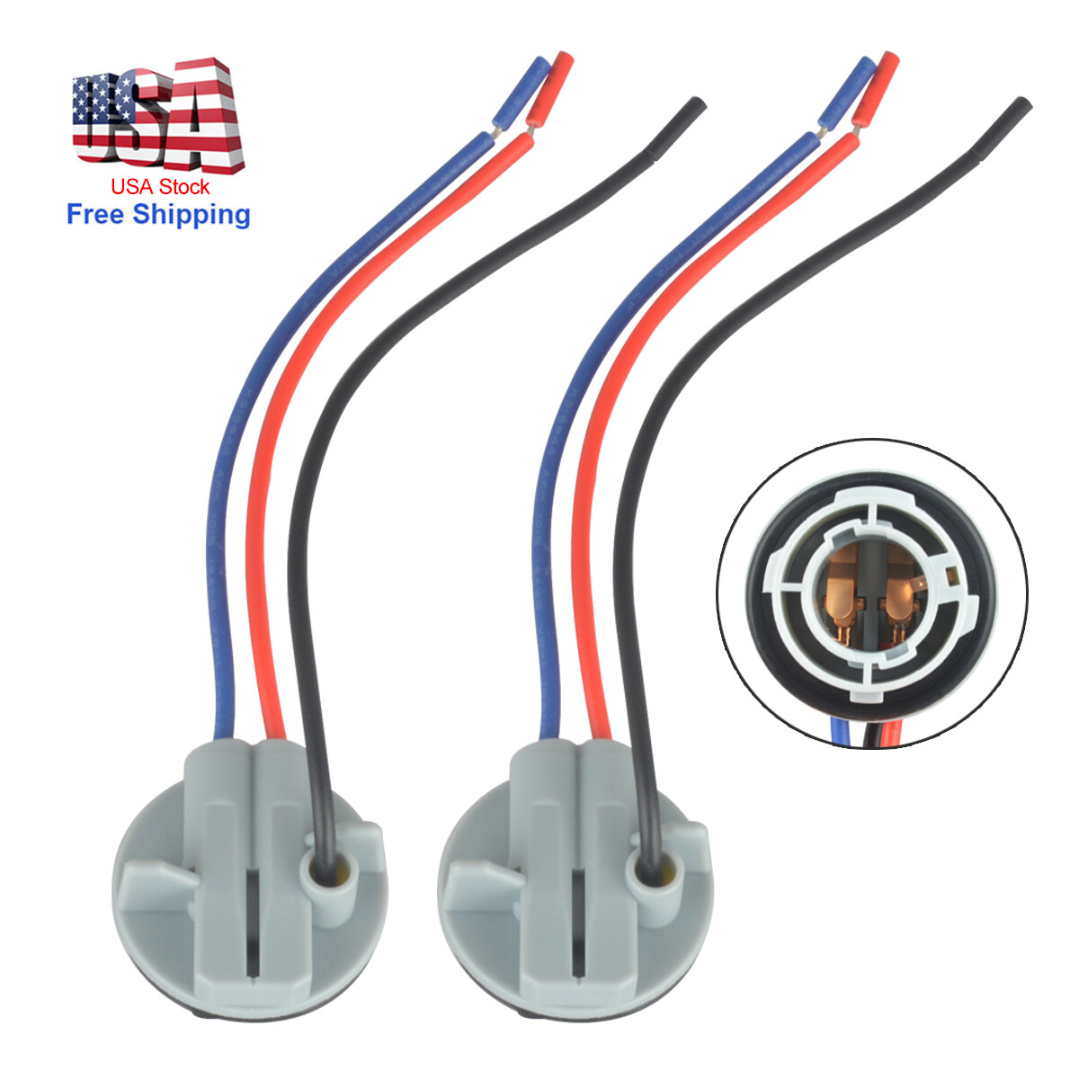 2pcs 1157 2357 LED Stop Brake Turn Light Bulb Socket Harness Wire Pig Tail Plug