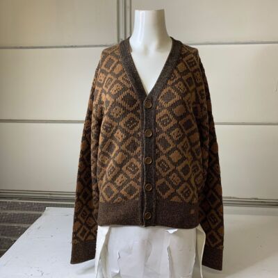 ACNE STUDIOS Face Tiles Cardigan Women's Size Small Tofee Brown/Black