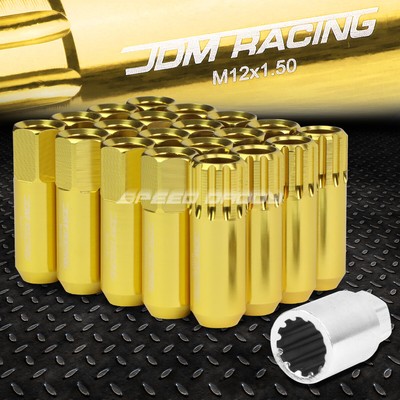 ЗОЛОТИСТЫЙ АЛЮМИНИЕВЫЙ ШЛИЦ С ОТКРЫТЫМ КОНЦОМ, 16 ВЫСТУПОВ + 4 СТОПОРНЫЕ ГАЙКИ + КЛЮЧ M12X1,5 60 ММ 20 ММ В ДИАМЕТРЕ