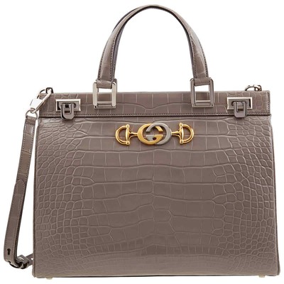Pre-owned Gucci Grey Zumi Medium Top Handle Bag In Crocodile Effect 564714 Ev40x 1275