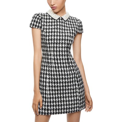 Женское мини-платье Alice and Olivia от Velia черного цвета в тонкую клетку 4 BHFO 4729