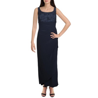 Alex Evenings Женское темно-синее кружевное вечернее платье с блестками Gown Petites 14P BHFO 4563