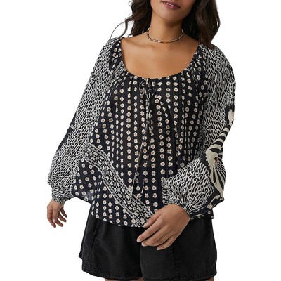 Free People Женская блузка Elena Black из хлопка в стиле бохо S BHFO 7200