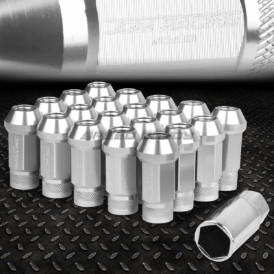 НАБОР ГАЕК JDM С ОТКРЫТЫМ КОНЦОМ ИЗ АЛЮМИНИЯ СЕРЕБРИСТОГО ЦВЕТА С 20 НАКОНЕЧНИКАМИ + АДАПТЕР M12X1,5 ДИАМЕТРОМ 25 ММ / ВЫСОТОЙ 50 ММ