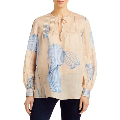 

Женская блузка с принтом Eliza Pintuck Lafayette 148 New York BHFO 5201, Dune multi