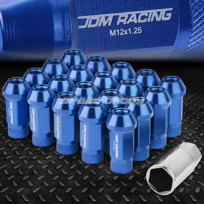 НАБОР ГАЕК JDM С ОТКРЫТЫМ КОНЦОМ ИЗ АЛЮМИНИЯ СИНЕГО ЦВЕТА С 20 НАКОНЕЧНИКАМИ + АДАПТЕР M12X1.25 ДИАМЕТРОМ 25 ММ / ВЫСОТОЙ 50 ММ