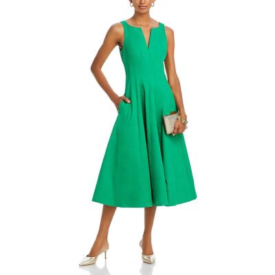 Aqua Womens Green Below Knee A-Line Split Neck Midi Dress S BHFO 8254