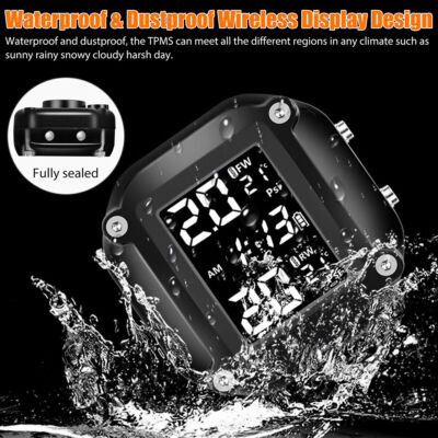 Waterproof Wireless Motorcycle TPMS Tire Tyre Pressure Monitor System +2 Sensors