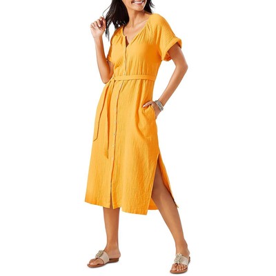 Женское платье-рубашка миди в стиле бохо с поясом Tommy Bahama Womens Coral Isle Gold L BHFO 7813