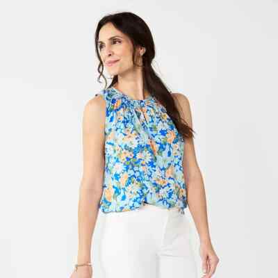 Croft & Barrow Blue Floral Tank Top Size XL NWT X-Large Tee Blouse Sleeveless