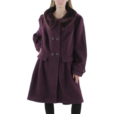 City Chic Womens Purple Faux Fur Trim Long Parka Coat Outerwear XXL BHFO 4900