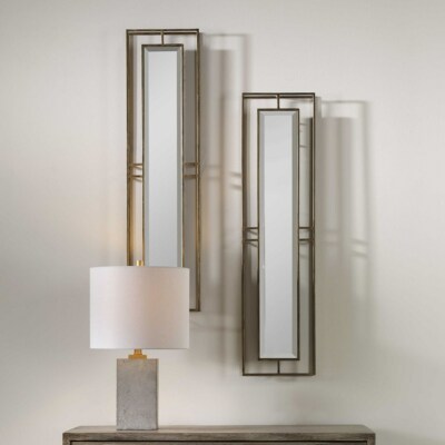 TWO RUTLEDGE MODERN XXL 30'' DESIGNER INSPIRED METAL WALL MIRROR UTTERMOST 07082
