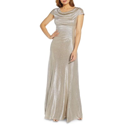 Adrianna Papell Womens Metallic Cowl Neck Formal Evening Dress Gown 4 BHFO 5486