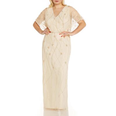 

Женское вечернее платье цвета слоновой кости с украшением Adrianna Papell Plus  BHFO 7862, Soft silk