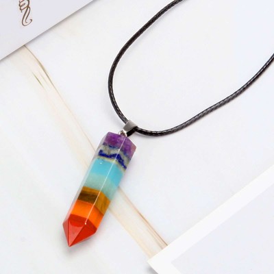 7 Chakra Natural Crystal Pendulum Quartz Stone Pendant Healing Gemstone Necklace