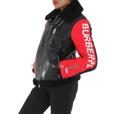 Pre-owned Burberry Leather And Shearling Contrast Sleeve Aviator Jacket In Black