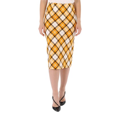 BURBERRY BURBERRY LADIES CITRUS ORANGE CHECK PRINT STRETCH JERSEY PENCIL SKIRT, BRAND