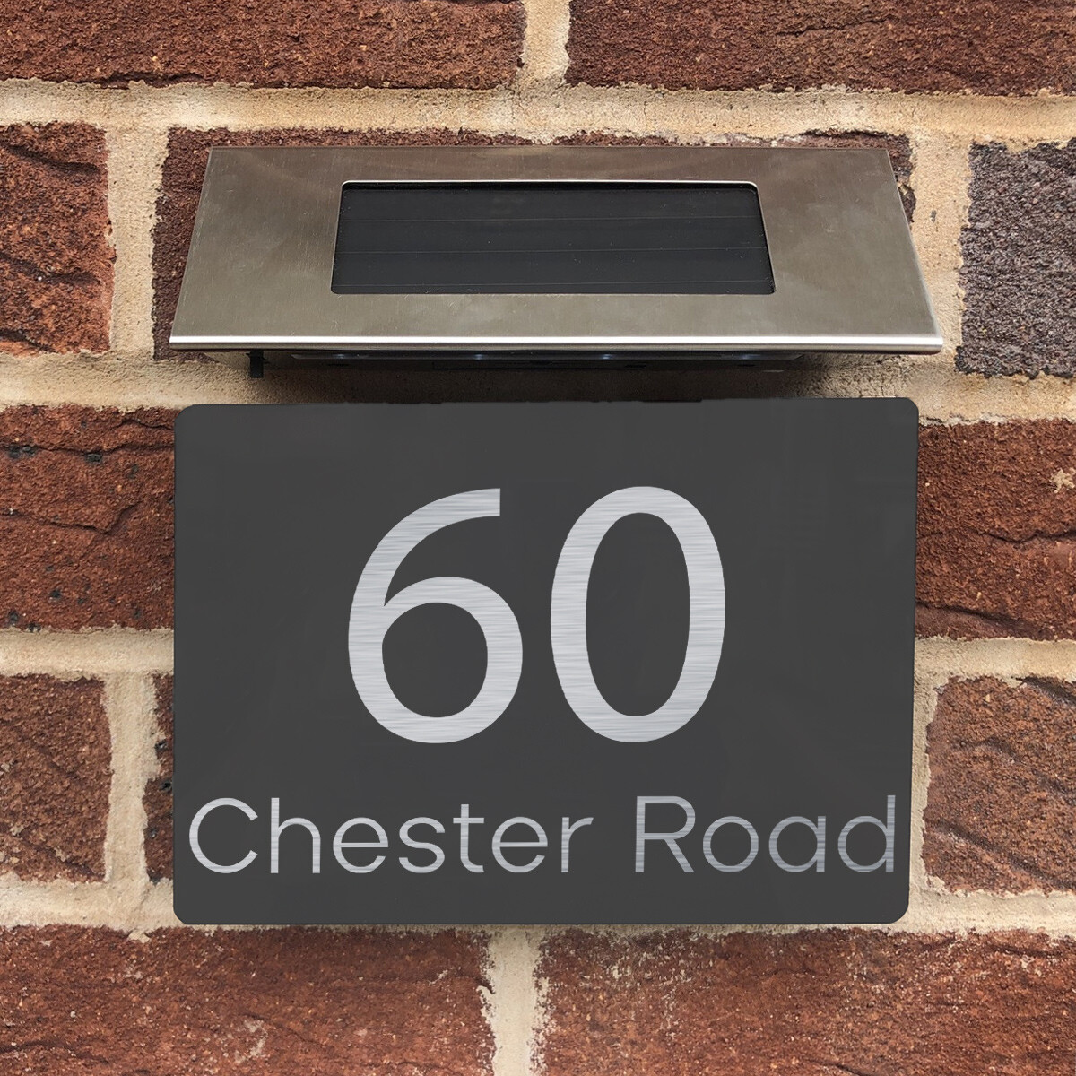 Personalised House Number Sign Aluminium Solar LED Door Address Plaque
