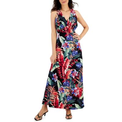 Connected Apparel Womens Black Printed  Maxi Dress 16 BHFO 9029