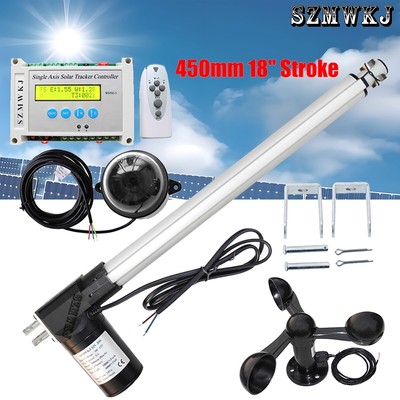 6000N LCD Single Axis Solar Panel Tracker W/ 18'' Linear Actuator W/ Wind Sensor