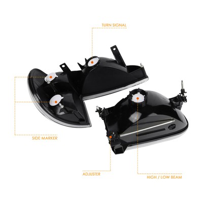 For 95-02 Ford Explorer Black Housing Headlight Clear Corner Signal Lamps Pair