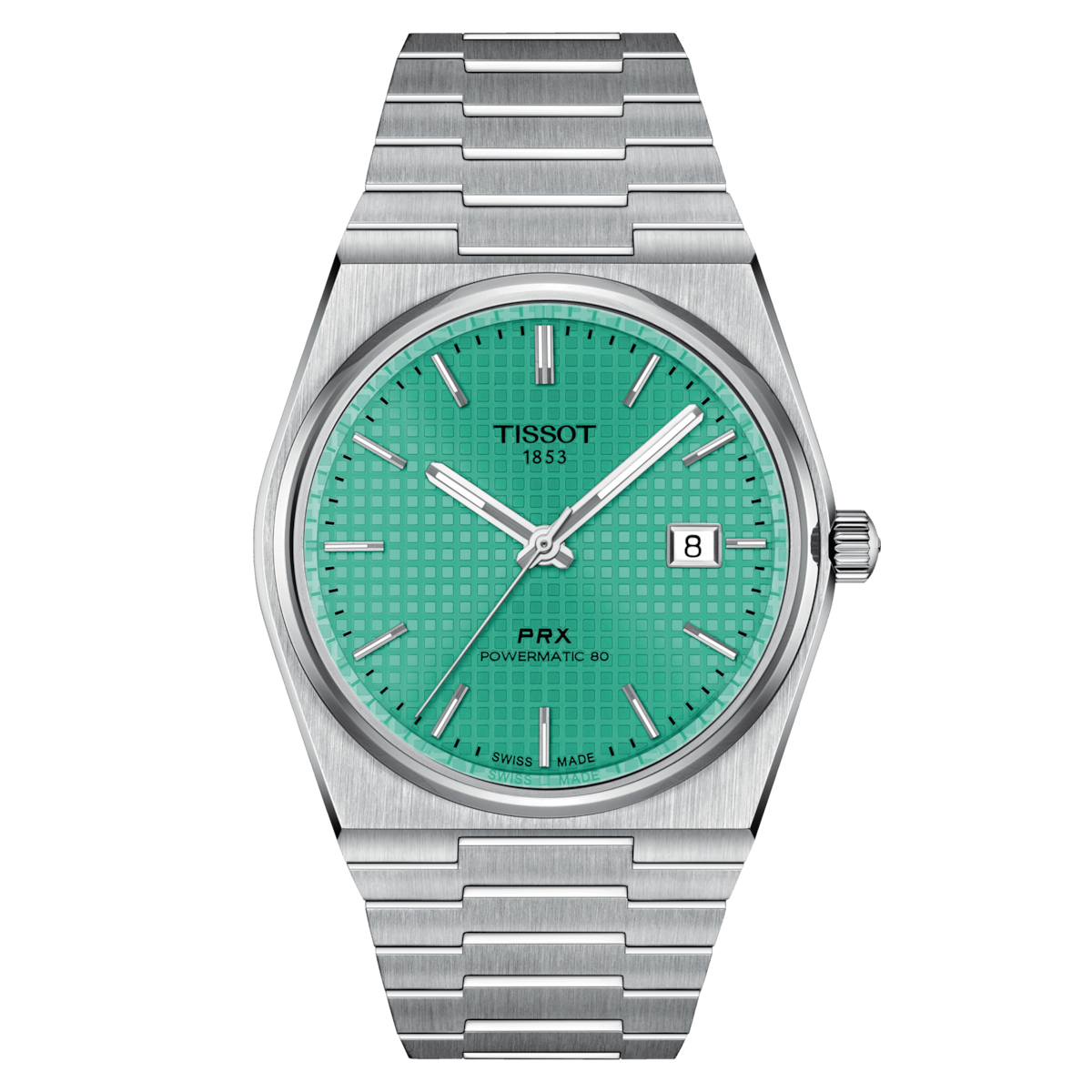 Pre-owned Tissot Prx Powermatic 80 40mm Light Green Mint Automatic Watch T1374071109101