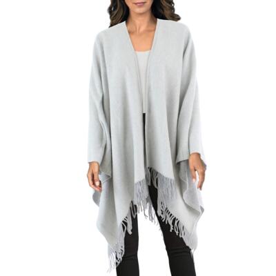

Женский серый многослойный свитер-пончо Eileen Fisher с отделкой бахромой,  BHFO 9508, Pearl