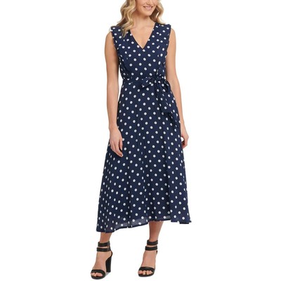 

DKNY Женское темно-синее полуформальное платье миди в горошек  BHFO 0464, Navy/ivory